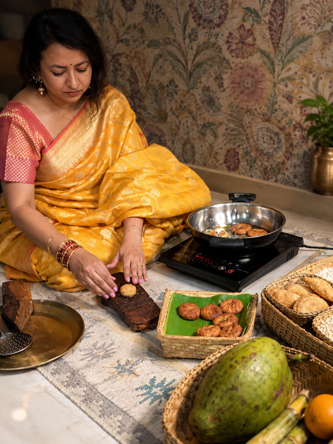 Chef Shacchi Anand Hand-Molding Sacred Thekua on Wooden Saancha Molds